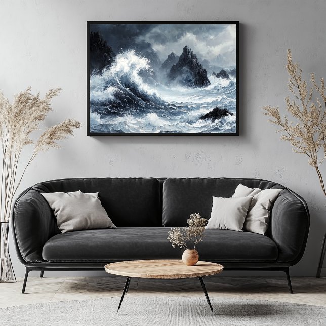 Impressão Em Tela Mar de Tempestade com ondas de choque dramáticas (Stormy Water Artwork)