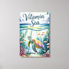 Impressão Em Tela Mar Vitamina Aquarela Tartaruga Marinha Subaquátic