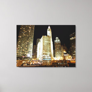 Impressão Em Tela Marco famoso de Chicago na noite