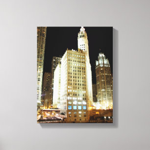 Impressão Em Tela Marco famoso de Chicago na noite