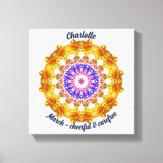 Impressão Em Tela Março Nascimento Flor Personalizado Mandala Zen Ar (Frente)