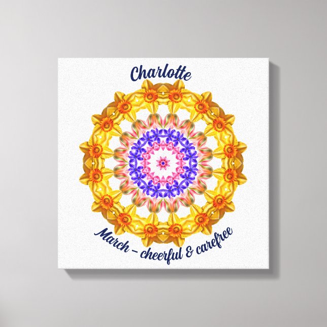 Impressão Em Tela Março Nascimento Flor Personalizado Mandala Zen Ar (Frente)