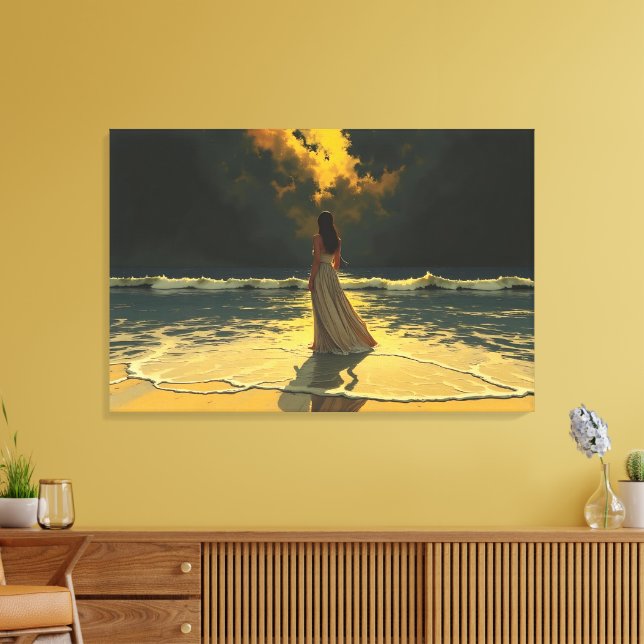 Impressão Em Tela Maré Dourada de Solidão | Marés Celestiais (Insitu(Sala de estar))