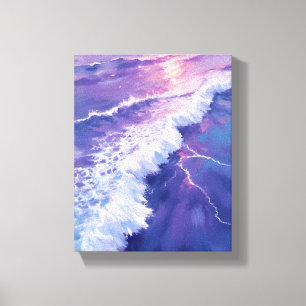 Impressão Em Tela Maré Roxa Pintura em Aquarela Ondas do Oceano