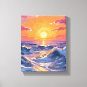 Impressão Em Tela Mares Rochosos Ondas do Oceano Pintura em Aquarela
