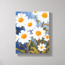 Impressão Em Tela Margaridas Brancas Flores Aquarela Pintadas