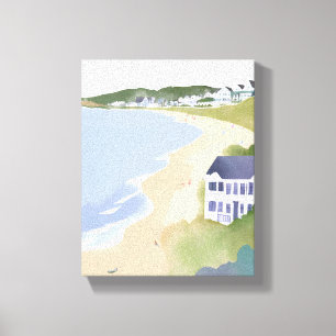 Impressão Em Tela Margens do Boné   Aquarela da Praia de Rhode Islan