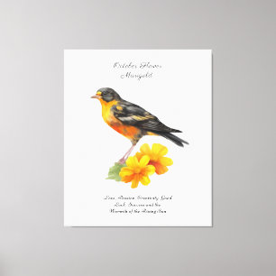 Impressão Em Tela Marigold Flower and Bird Birds, outubro