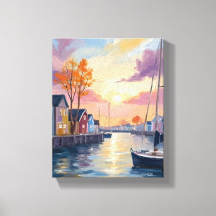 Impressão Em Tela Marina de Barcos Pintura em Aquarela da Baía Cos
