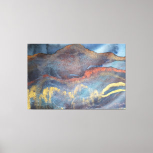 Impressão Em Tela Marinho abstrato Azul Dourado Aquarela Elegante Mo