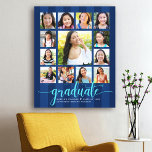 Impressão Em Tela Marinho de Colagem de Fotos K-12 - Graduação Scrip<br><div class="desc">Tenha orgulho, alegria e mostre este marco do seu formando favorito. Crie esta formatura feminina, espantosa, simples, moderna, personalizada de segundo grau K - 12 fotografias de colagem de canvas de arte para um bem-estar que você sempre vai tesourar. Uma imagem divertida e elegante da tipografia do guião azul-turquesa aqua,...</div>
