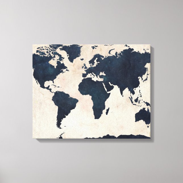 Impressão Em Tela Marinho do Mapa Mundial (Frente)