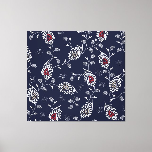 Impressão Em Tela Marinho Paisley: Elegante Pattern Design. (Frente)
