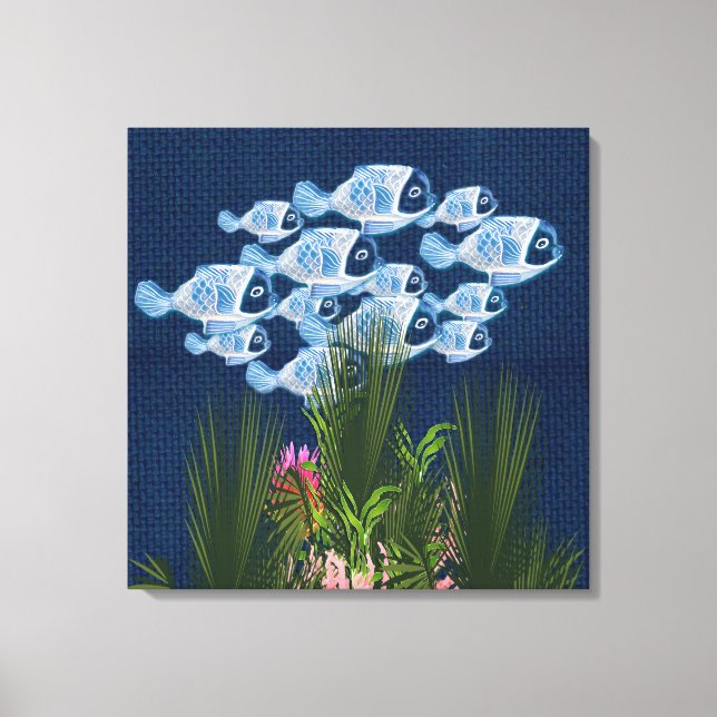 Impressão Em Tela Marinho texturizado, peixe, coral rosa (Frente)