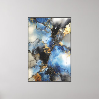 Impressão Em Tela Mármore de Meia-Noite: Abstrato Azul e Dourado