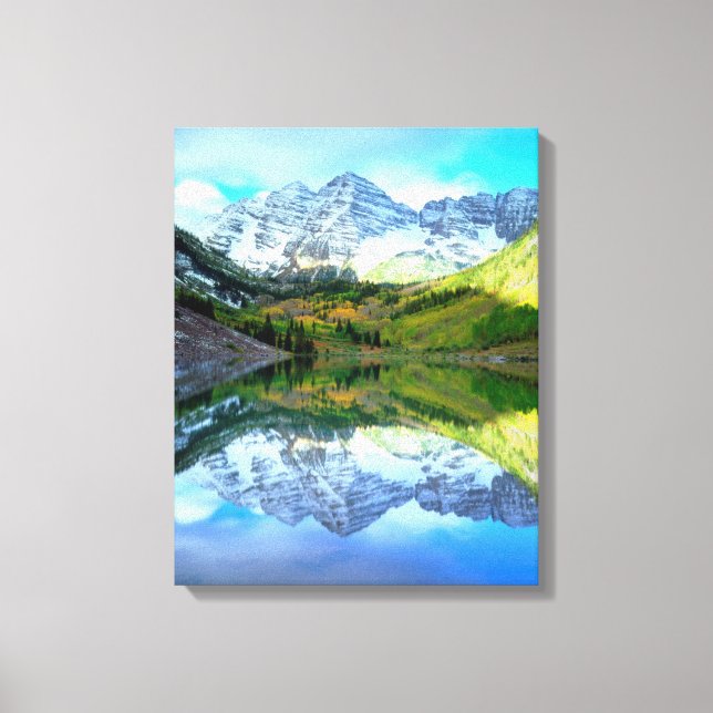 Impressão Em Tela Maroon Bells refletindo no Maroon Lake (Frente)
