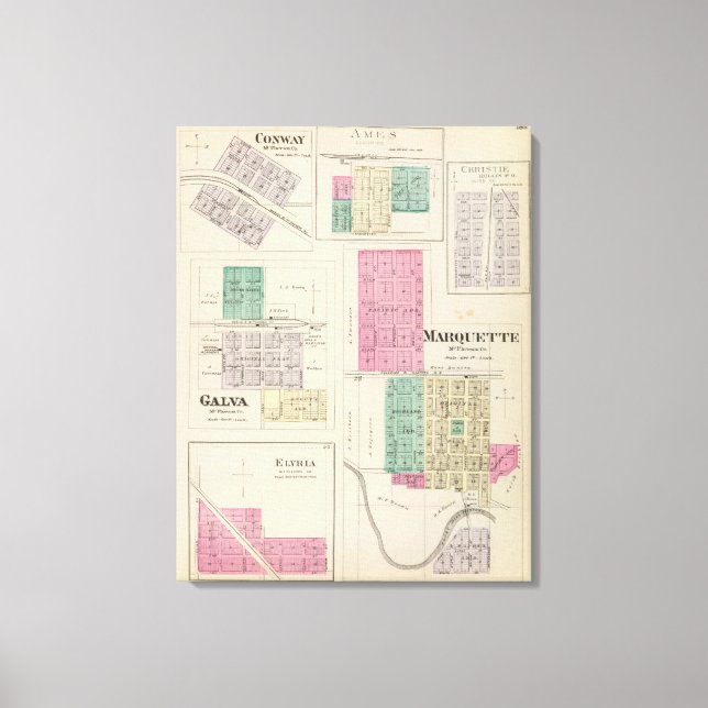 Impressão Em Tela Marquette, Conway, Galva, Elyria, Ames, Kansas (Frente)