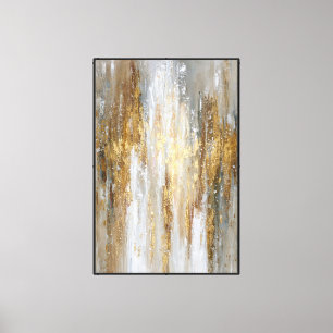 Impressão Em Tela Marrom, Branco & Dourado Texturas Verticais – Abst