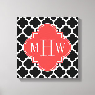 Impressão Em Tela Marroquino Branco #5 Coral Red 3 Monograma Inicial