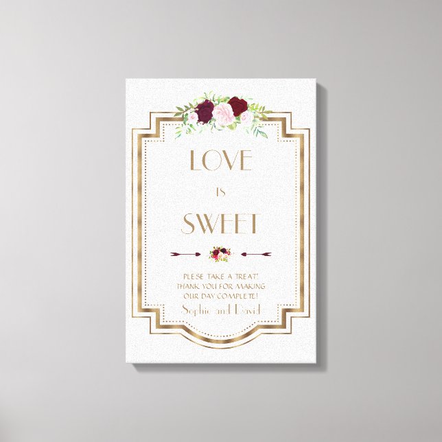 Impressão Em Tela Marsala Floral Dourado Fall Love é um Sinal Doce (Frente)