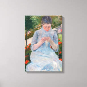 Impressão Em Tela Mary Cassatt - Menina costurando em um Jardim