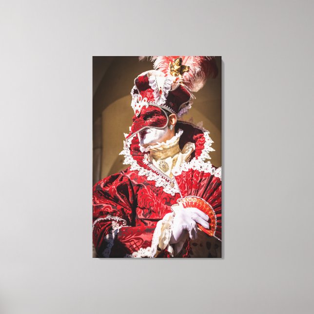 Impressão Em Tela Máscara de carnaval vermelha em Veneza, Itália (Frente)