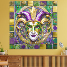 Impressão Em Tela Máscara de Jester Mardi Gras Roxo Verde Dourado