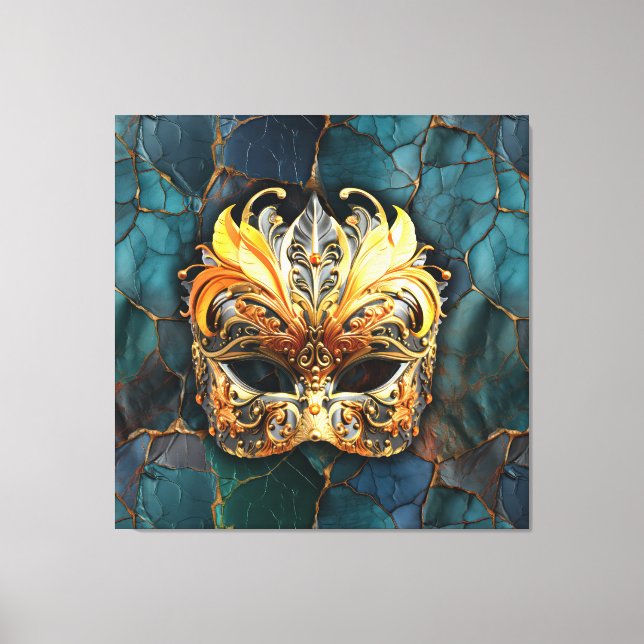 Impressão Em Tela Máscara, Penas e Teto Fundo Texturizado (Frente)