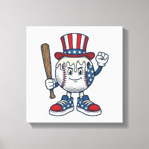 Impressão Em Tela Mascote Patriótico de Beisebol Design de Gravura V