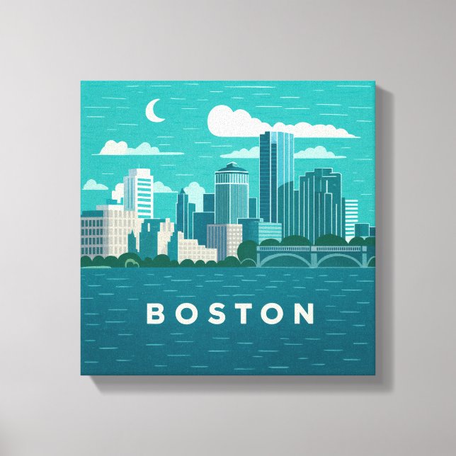 Impressão Em Tela Massachusetts Night Cityscape | Boston City (Frente)