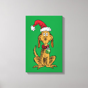 Impressão Em Tela Max o Cão com Chapéu de Papai Noel