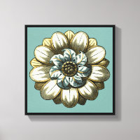 Medalhão Floral ornamentado sobre fundo azul claro
