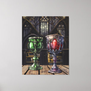 Impressão Em Tela Medieval Gothic Green Red Goblet Castle Library