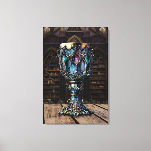 Impressão Em Tela Medieval Gothic Purple Blue Goblet Castle Library