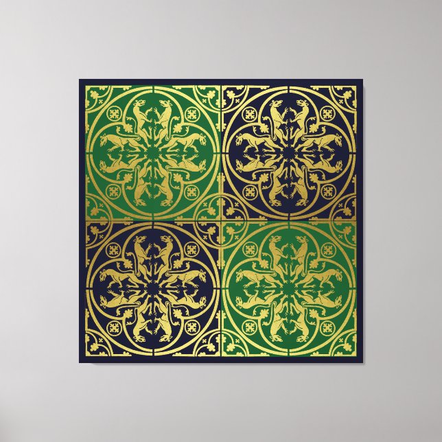 Impressão Em Tela Medieval Renaisance Herald Lion Leopard Metálico (Frente)