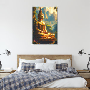 Impressão Em Tela Meditação Dourada nos Picos Tailandeses