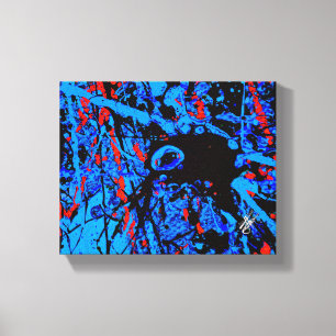 Impressão Em Tela Medo Azul Vermelho Preto Abstrato Salpico