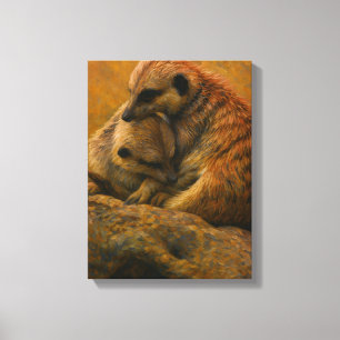 Impressão Em Tela Meerkat Cuddle - Pintura De Vida Selvagem Tonelada