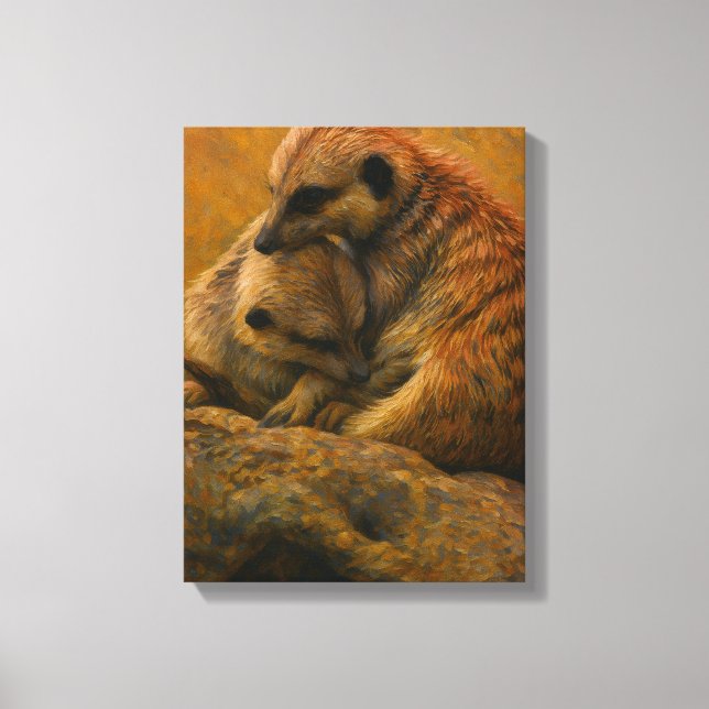 Impressão Em Tela Meerkat Cuddle - Pintura De Vida Selvagem Tonelada (Frente)
