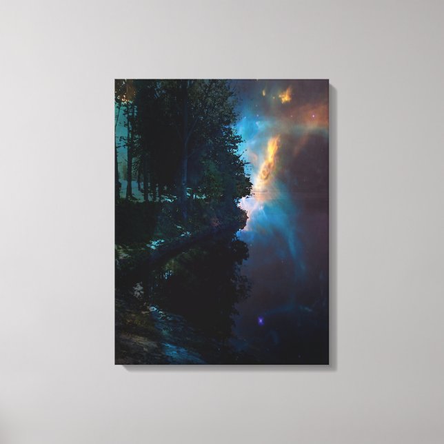 Impressão Em Tela Meia-noite Celestial no lago azul (Frente)
