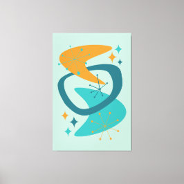 Impressão Em Tela Meio século Atômico 7 Aqua, Teal, Laranja