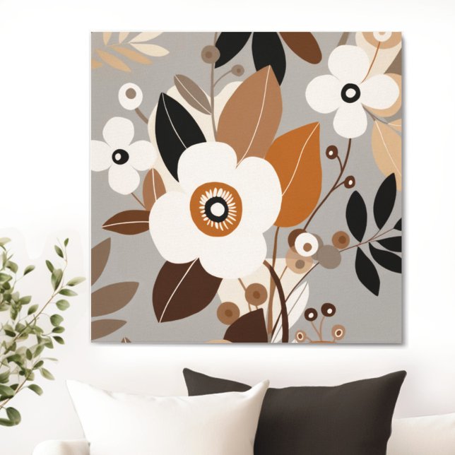 Impressão Em Tela Meio século Floral Retroativo Moderno (Transform your space with the timeless beauty of mid century modern floral canvas. )