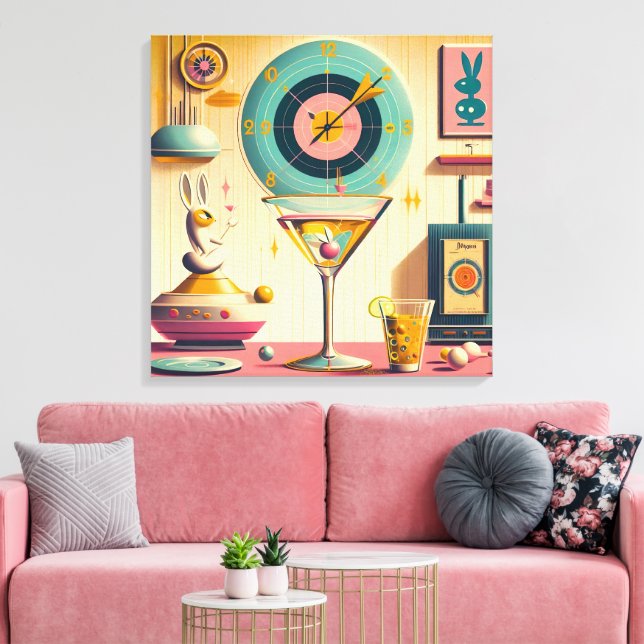 Impressão Em Tela Meio século Futurístico Atômica Rabbit Martini (Insitu(Sala de estar))