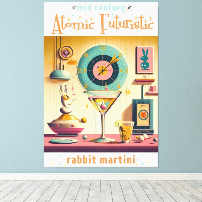 Impressão Em Tela Meio século Futurístico Atômica Rabbit Martini (Insitu(piso de madeira))