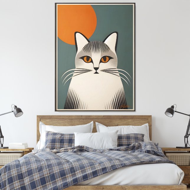Impressão Em Tela Meio século Modern Art The Cinza Cat (Insitu(Quarto))