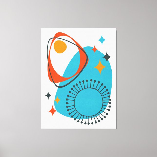 Impressão Em Tela Meio século Moderna Idade Atômica 14 Azul, Vermelh (Frente)