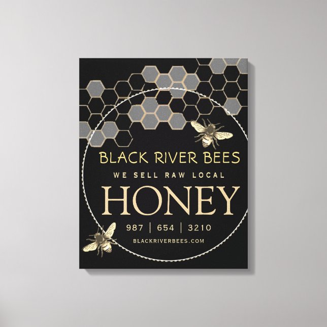 Impressão Em Tela Mel Sinal Abelhas Douradas Honeycomb (Frente)