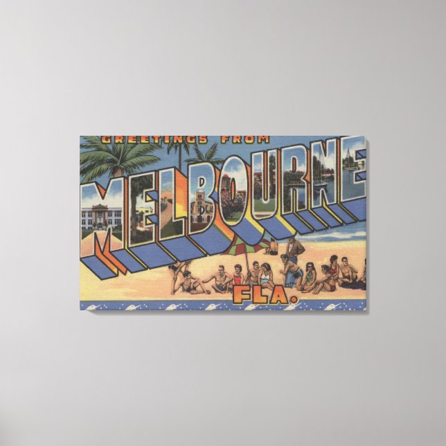 Impressão Em Tela Melbourne, Flórida - Cenas com Letras Grandes (Frente)