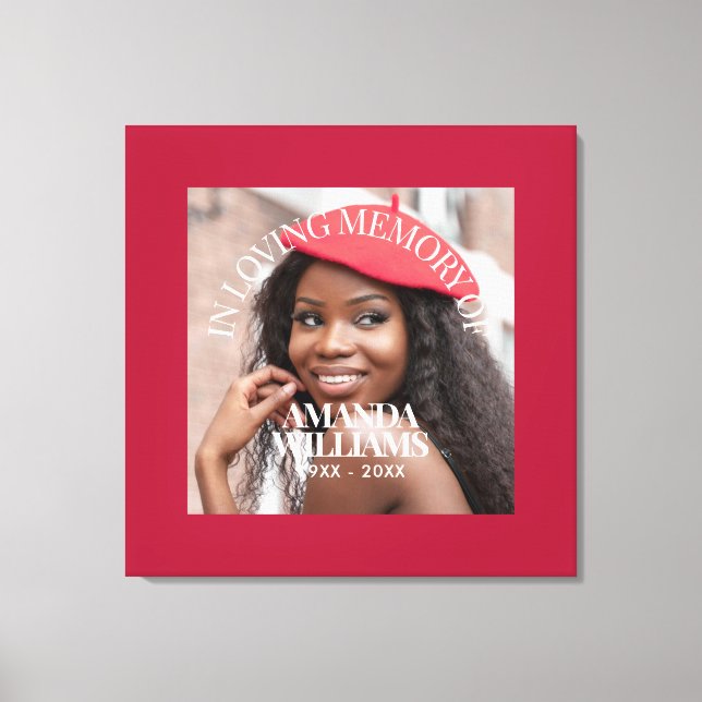 Impressão Em Tela Memorial Vermelho com Foto e Texto Personalizados (Frente)