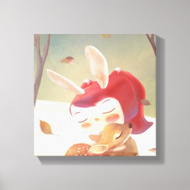 Impressão Em Tela Menina Abraçando Veado (Frente)